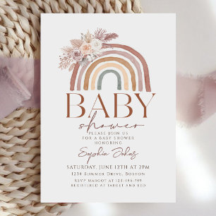 Boho Blommigt Watercolor Rainbow Baby Shower Inbjudningar