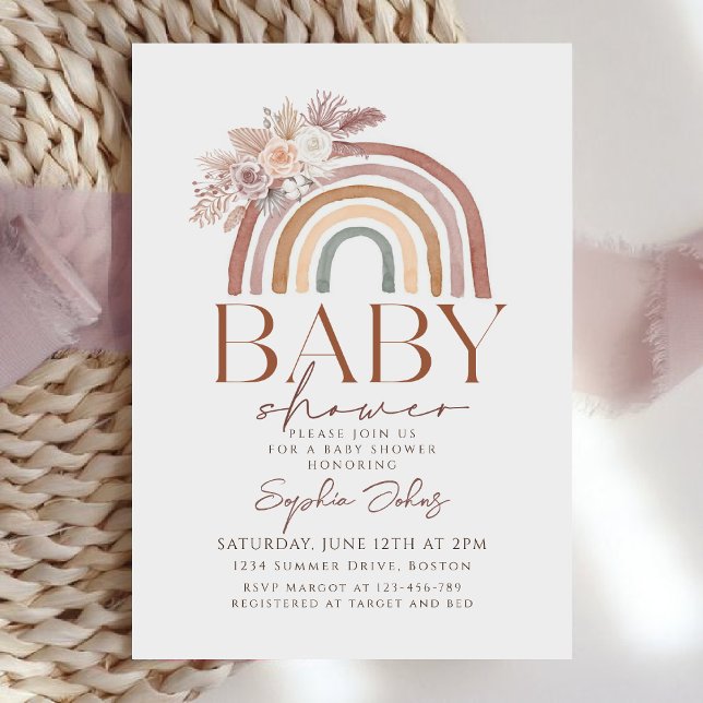 Boho Blommigt Watercolor Rainbow Baby Shower Inbjudningar (Skapare uppladdad)