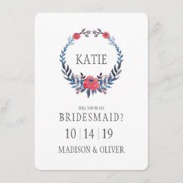 Boho Blommigt Watercolor Röd ros | Bridesmaid Inbjudningar