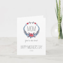 Boho Blommigt Watercolor Röd ros | Mors dag Kort