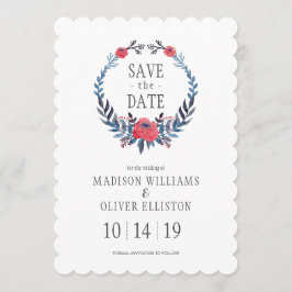 Boho Blommigt Watercolor Röd ros | Spara datumet