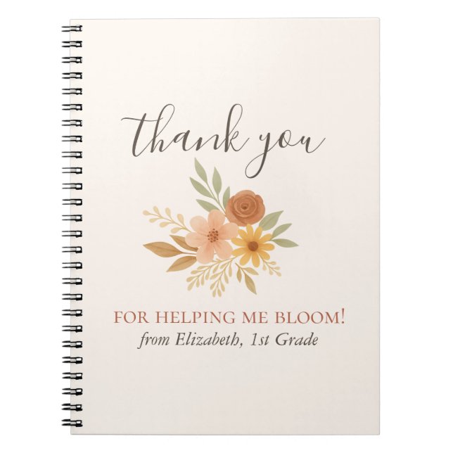 Boho Blommigt Watercolor Teacher Tack Anteckningsbok (Framsidan)