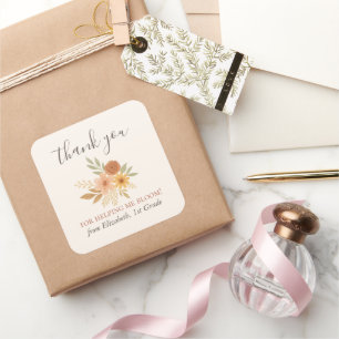 Boho Blommigt Watercolor Teacher Tack Fyrkantigt Klistermärke