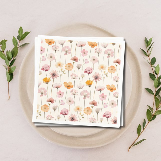 Boho Blommigt Watercolor Wildblomma Pappersservett (wildflower floral napkin)