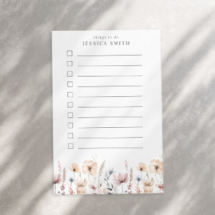 Boho Blommigt Watercolor Wildblomma to Do List Post-it Block