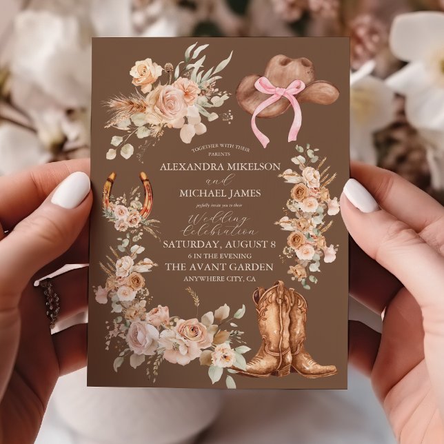 Boho Blommigt Westernare Bröllop Inbjudningar (Skapare uppladdad)