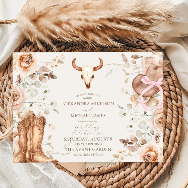 Boho Blommigt Westernare Bröllop Inbjudningar (Skapare uppladdad)