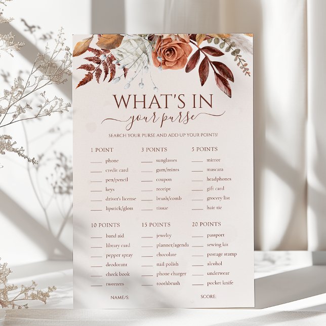 Boho Blommigt What's in your Purse Bröllop Game (Skapare uppladdad)