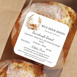 Boho Blommigt Wheat Sourdough Bread Cottage Law Fo Fyrkantigt Klistermärke