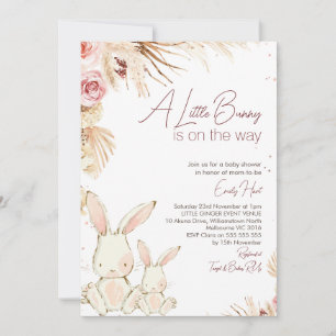 Boho Blommigt White Bunny Baby Shower-inbjudan Inbjudningar