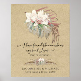 Boho Blommigt White Orchid Pampas Grass Bröllop Poster
