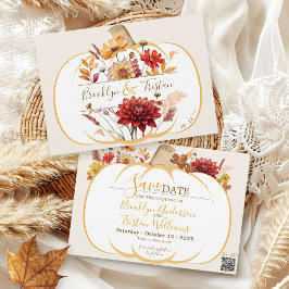 Boho Blommigt White Pumpkin Fall Wedding Ivory Spara Datumet