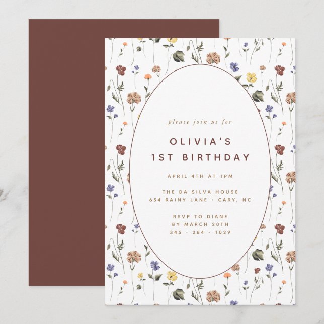 Boho Blommigt WildblomBirthday | Inbjudan (Fram/baksida)