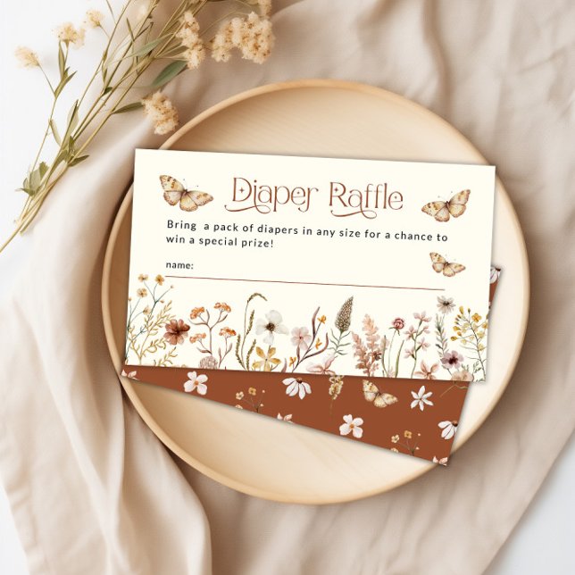Boho Blommigt Wildblomma Diaper Raffle Baby Shower Tilläggskort (Boho Floral Wildflower Diaper Raffle Baby Shower Enclosure Card)