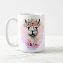 Boho Blommigt Wildblomma Llama Söt Rosa Animal