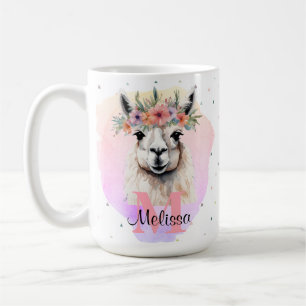 Boho Blommigt Wildblomma Llama Söt Rosa Animal Kaffemugg