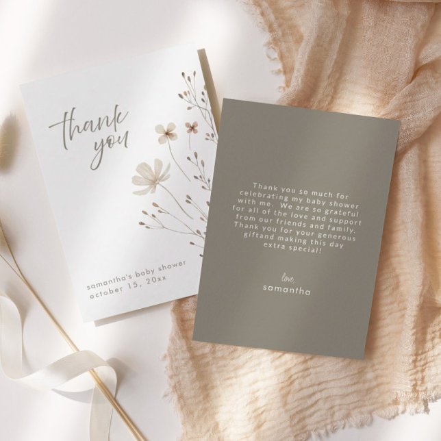 Boho Blommigt Wildblomme Baby Shower - tack för di Inbjudningar (Skapare uppladdad)