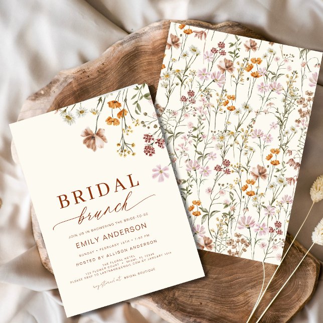Boho Blommigt WildblomTerracotta Möhippa Brunch Inbjudningar (Skapare uppladdad)