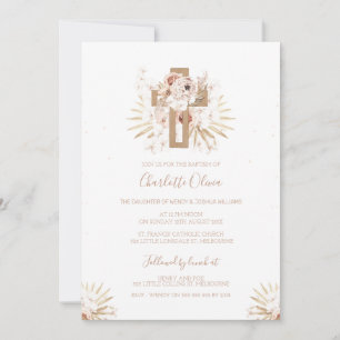 Boho Blommigt Wooden Kor Baptism-inbjudan Inbjudningar