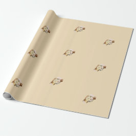 Boho Blommigt Wrapping Papper Beige Presentpapper