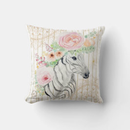 Boho Blommigt Zebra Pillow - Vattenfärgsutskrift p Kudde