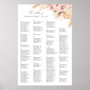 Boho-Blommigten för alfabetisk sittning i bröllop Poster