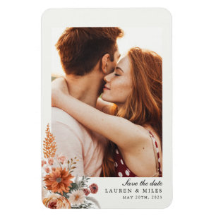 Boho-Blommigten sparar datumet med foto Magnet