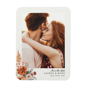 Boho-Blommigten sparar datumet med foto Magnet