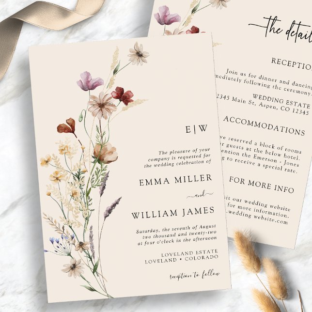 Boho-Blommigtens allt-i-ett-bröllop-inbjudningar Inbjudningar (Boho Floral All-In-One Wedding Invitations
)
