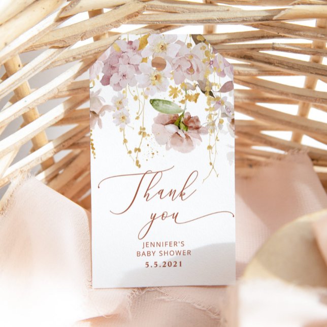 Boho-blommigtens babydusch tack märkrn presentetikett (Skapare uppladdad)