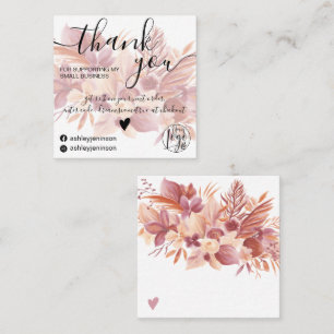 Boho-blommigtens vattenfärgsgirering tack fyrkantigt visitkort