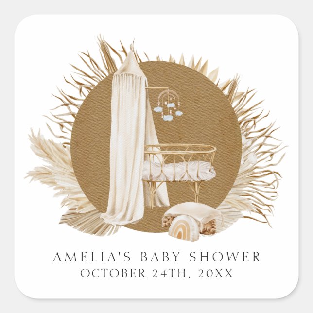 Boho Blommigts Baby Shower Fyrkantigt Klistermärke (Framsida)