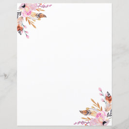 Boho blommigts ludd vit rosa sida