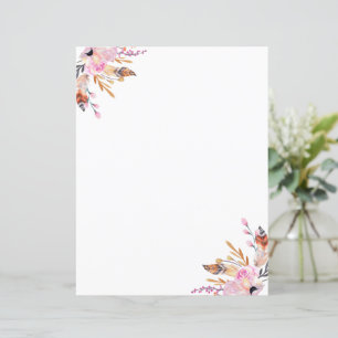 Boho blommigts ludd vit rosa sida