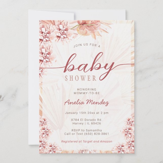 Boho Blommigts Neutralt Baby Shower Bohemian Orchi Inbjudningar (Framsida)