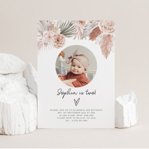 Boho Blommigts Photo Birthday-inbjudan Inbjudningar