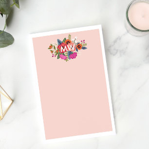 Boho Blommigts White Monogram Post-it Block