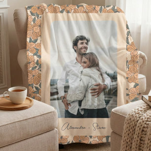 Boho Blommönster Anpassningsbar par Photo Namn Fleecefilt