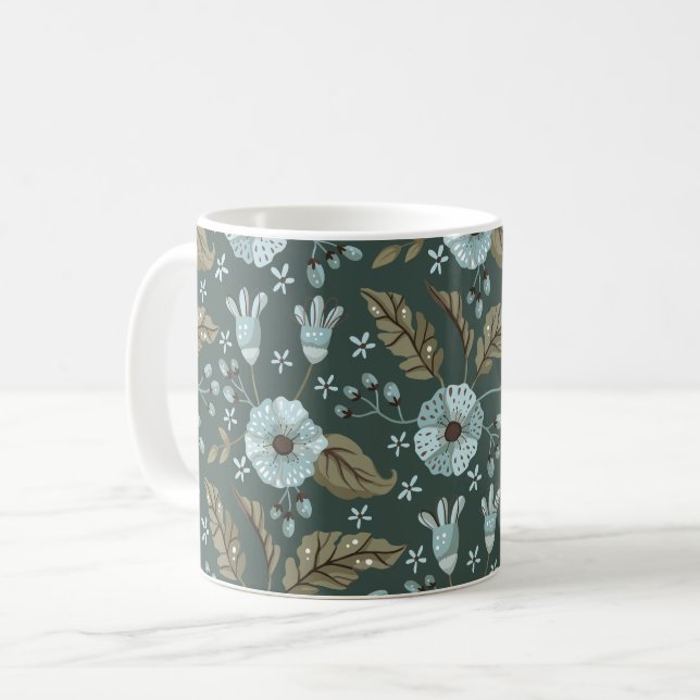 Boho Blommönster Blue Kaffemugg (Framsida vänster)