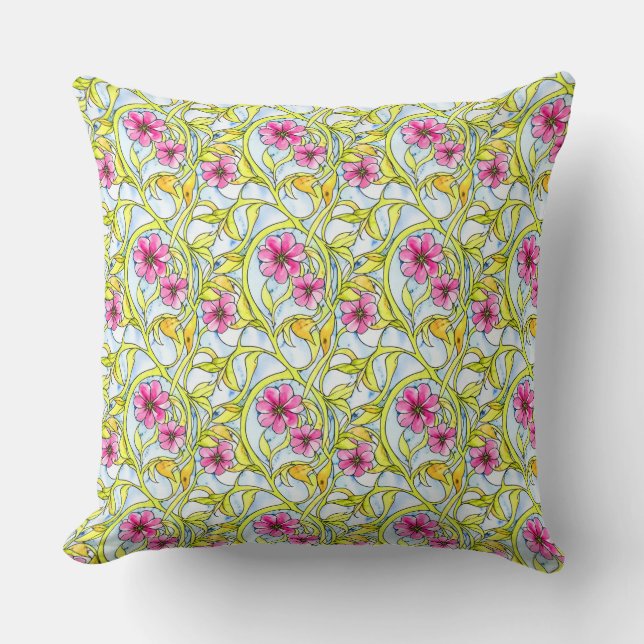 Boho Blommönster Chic Bohemian Watercolor Kudde (Framsida)