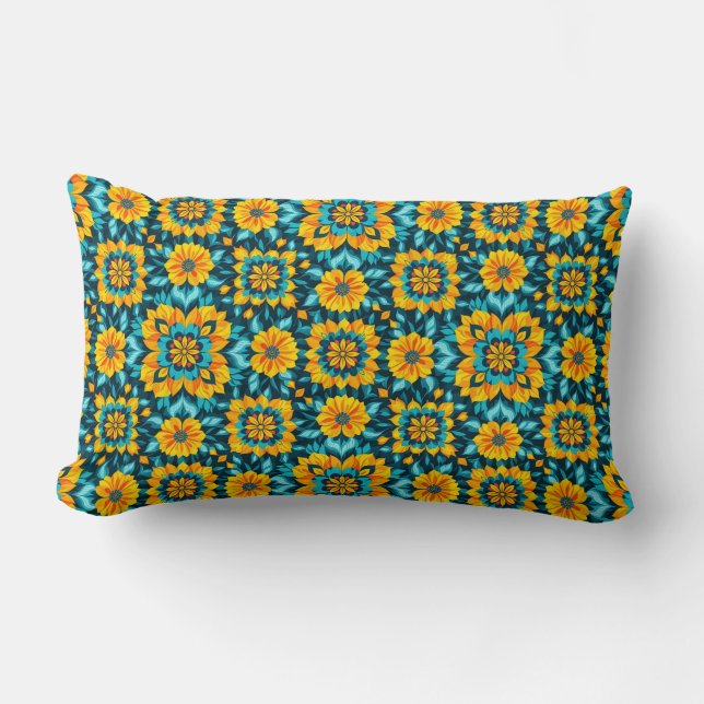 Boho blommönster i livlig folkstil lumbarkudde (Framsida)