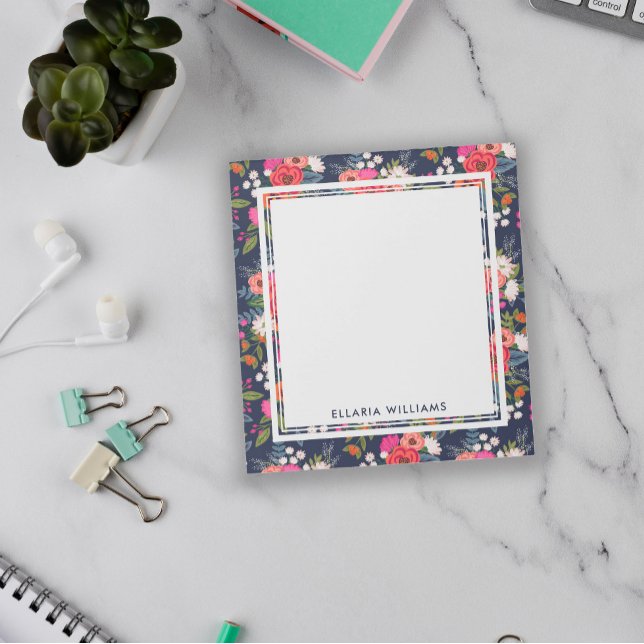 Boho-Blommönstret - marinblått - Namn Anteckningsblock (Skapare uppladdad)