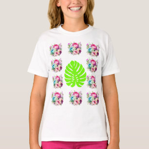 Boho-Blommönstret med Grönt Löv T Shirt