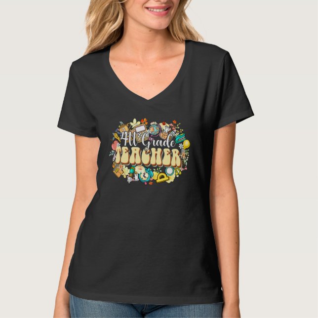 Boho blommor 4:e klass lärare uppskattning bak T Shirt (Framsida)