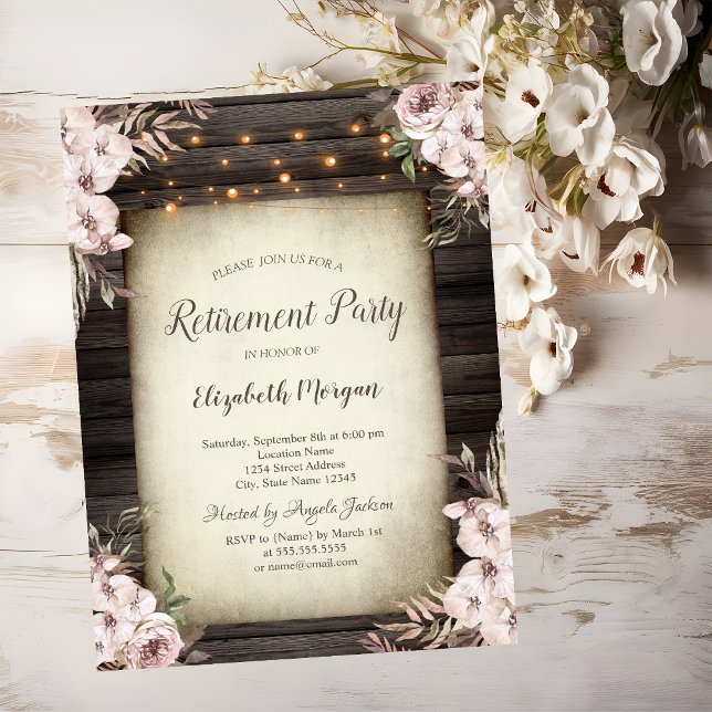 Boho blommor Brun trä Pension Invitation Inbjudningar (Skapare uppladdad)
