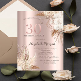 Boho Blommor,Champagneglas,Rose Gold 30-årsdag Inbjudningar