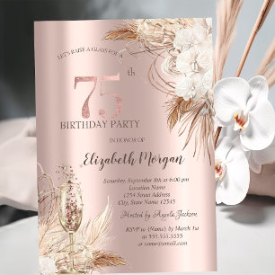 Boho Blommor,Champagneglas,Rose Guld 75:e Inbjudningar