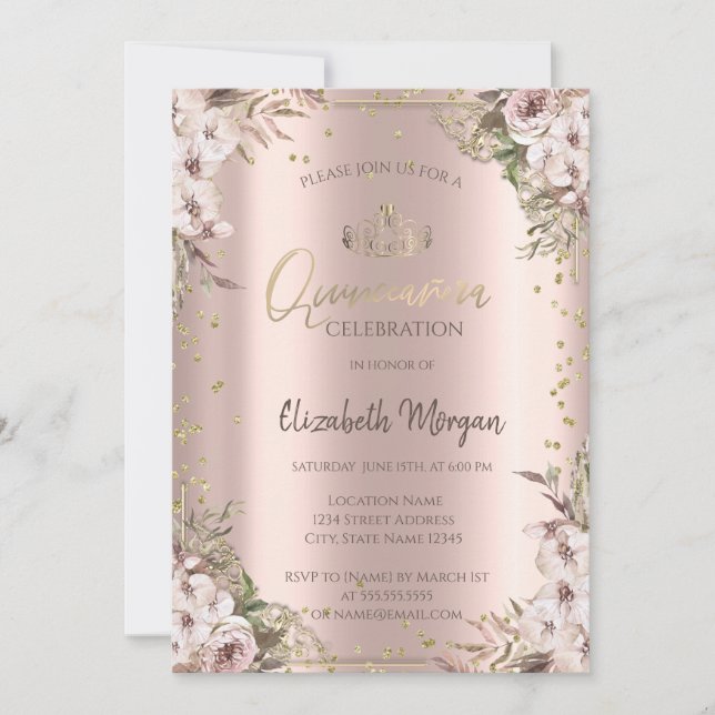 Boho blommor diamanter Quinceanera Inbjudningar (Framsida)