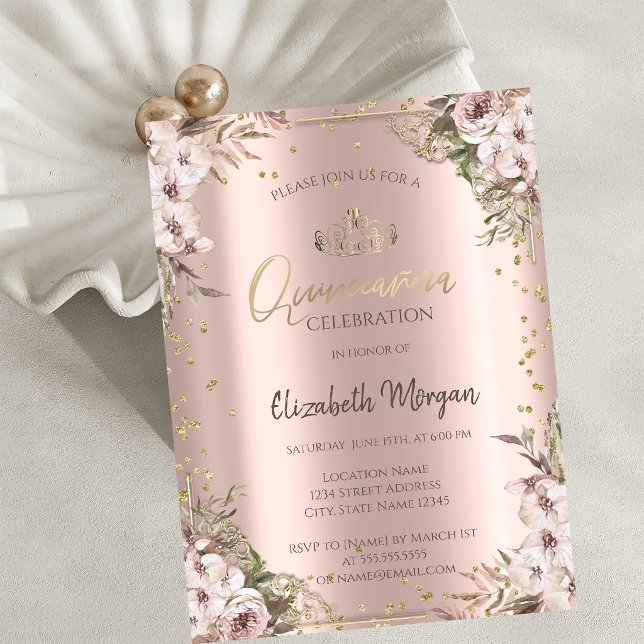 Boho blommor diamanter Quinceanera Inbjudningar (Skapare uppladdad)
