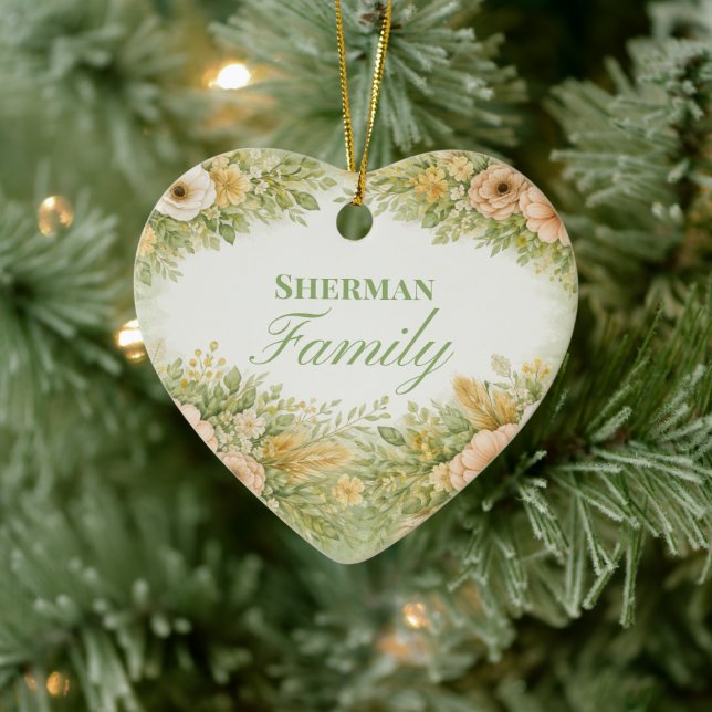 Boho blommor familjenamn julgransprydnad keramik (Träd)